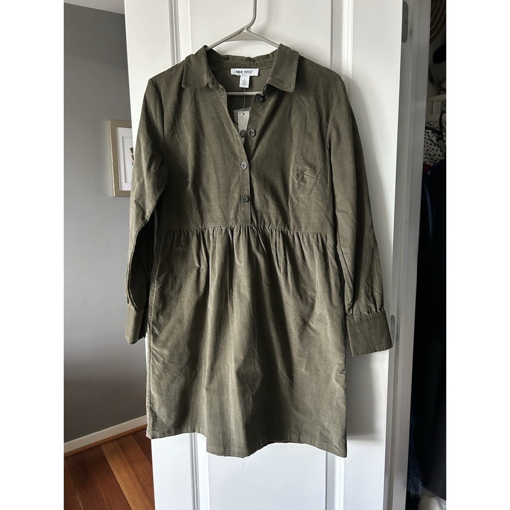 Nine West NWT Women's Shirt-Style Brushed Cotton Dress Size Small Grape Leaf